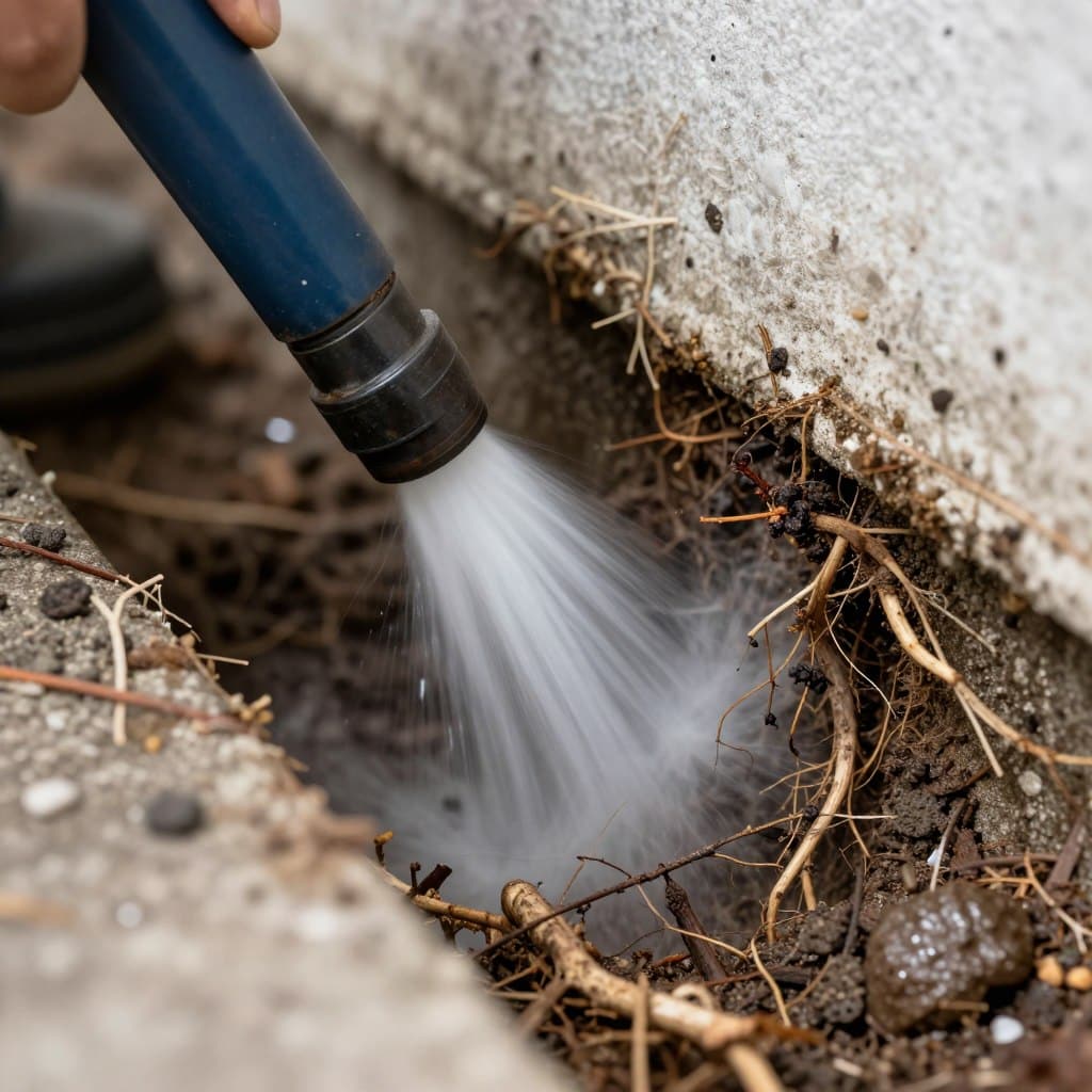 Plumber using hydro-jetting to clean commercial sewer lines